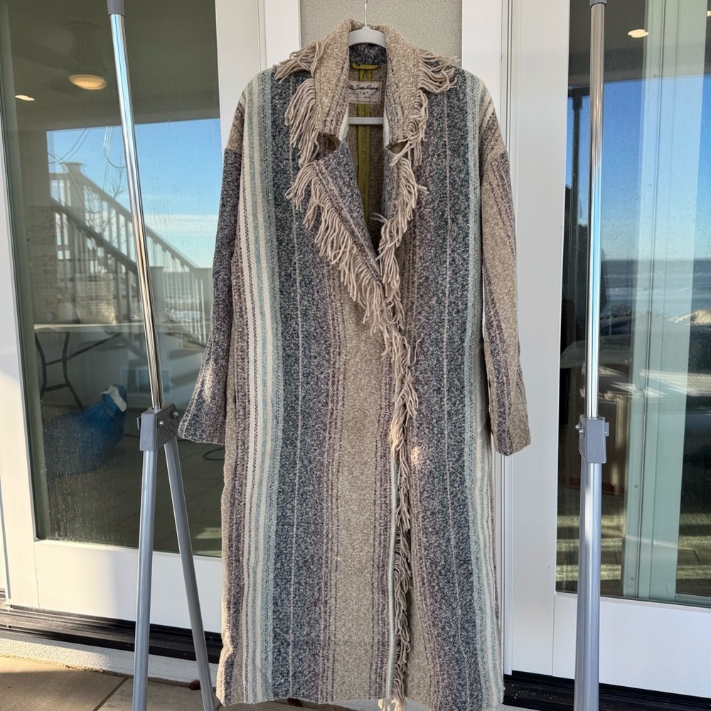 New Free People Desert Fringe Long Coat We The Free Brown XS/S